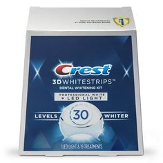 Want to whiten your teeth at home? Crest 3DWhitestrips Professional White + LED Accelerator Light is designed to whiten like a professional-level teeth whitening treatment at home. The LED Accelerator Light works to weaken stains so that the whitening ingredients inside Crest 3DWhitestrips can work more effectively to remove stains. In fact, this technology works just like the LED teeth whitening technology dentists use. Plus, the Advanced Seal Technologys comfortable, no-slip grip means the str Crest White Strips, Crest 3d White, Whitening Strips, Yellow Teeth, Teeth Whitening Strips, Natural Teeth Whitening, Remove Stains, Whitening Kit, Teeth Whitening Kit