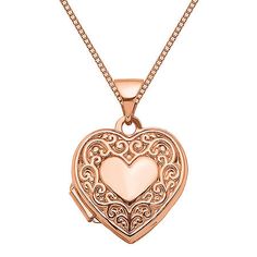 Floral Womens 14K Rose Gold Heart Locket Necklace | One Size | Necklaces + Pendants Locket Necklaces