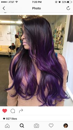 Purple Hair With Black, Black Bangs, Long Purple Hair, I Love Purple, Different Types Of Curls, Brazilian Bond Builder, Peekaboo Hair, Hair Guide