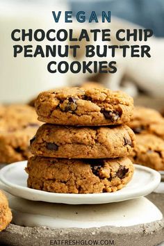 Satisfy your sweet tooth with these vegan chocolate chip peanut butter cookies. Soft, chewy, gluten-free, and dairy-free, they're irresistible! Vegan Peanut Butter Cookies, Vegan Cookies Recipes, Dairy Free Chocolate Chips, Peanut Butter Chocolate Chip Cookies, Vegan Peanut Butter, Healthy Peanut Butter, Chip Cookie Recipe, Dairy Free Chocolate, Peanut Butter Chocolate Chip