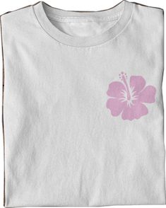 White Hibiscus Print T-shirt For Spring, White Tropical T-shirt For Beach Season, White Cotton Top With Hibiscus Print, White Cotton Shirt With Hibiscus Print, White Cotton Hibiscus Print Shirt, White Tropical Print T-shirt For Vacation, White Crew Neck T-shirt With Hibiscus Print, White T-shirt With Hibiscus Print For Spring, White Hibiscus Print Crew Neck T-shirt