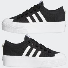 Nizza Platform Shoes, Adidas Nizza Platform, Adidas Nizza, Bold Shoes, Women Platform Sneakers, Black Platform Shoes, Monk Strap Shoes, Adidas Shop, Trendy Sneakers