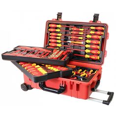 a red tool box filled with lots of tools