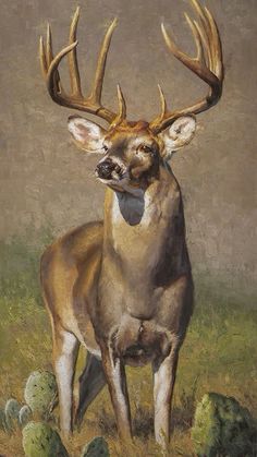 a painting of a deer with antlers on it's head