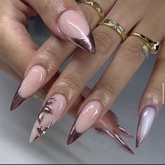 Rose Gold Acrylics, Gold Nails Acrylic, Gold Acrylics, Rose Gold Nails Acrylic, Bday Nails, February Nails, Airbrush Nails, Rose Gold Nails, Dark Rose