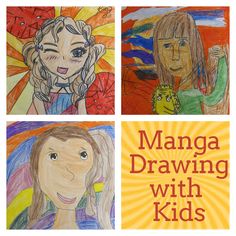 three children's drawings are shown with the words mango drawing with kids on them