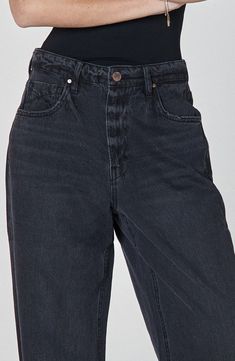 A baggy wide-leg silhouette lends laid-back charm to these high-waist jeans made from nonstretch denim in the perfect faded black wash. 32" inseam; 18" leg opening; 12 1/2" front rise; 15 1/2" back rise Zip fly with button closure Five-pocket style 100% cotton Machine wash, line dry Imported Black Wide Leg Flare Jeans In Rigid Denim, Everyday Black Wide Leg Jeans, Everyday Black Bottoms With Button Closure, Washed Black Straight Leg Jeans With Button Closure, Wide Leg Washed Black Bottoms, Wide Leg Bottoms In Washed Black, Black Rigid Denim Cropped Leg Bottoms, Black Rigid Denim Cropped Bottoms, Black Cropped Leg Rigid Denim Bottoms