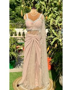 Label Snigdha kapoor | Dazzling Hand crafted dusty rose pre stitched cocktail saree paired with a draped blouse. To place your order DM or WhatsApp us at +91... | Instagram