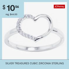 Ring Style: BandsFeatures: Nickel FreeShape: HeartStone Cut: RoundMetal Color: WhiteCare: Wipe CleanStone Type: 20 Cubic ZirconiaMetal: Sterling SilverCountry of Origin: Imported Valentine's Day Silver Cubic Zirconia Diamond Ring, Silver Heart Ring With Diamond Cut For Valentine's Day, Valentine's Day Silver Heart Ring With Diamond Cut, Valentine's Day Silver Diamond Cut Rings, Silver Heart Ring With Diamond Cut For Gift, Sterling Silver Heart Ring With Diamond Cut, Silver Sterling Diamond Ring For Valentine's Day, Silver Heart Ring With Diamond Accents In Sterling Silver, Heart Band