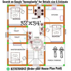 the floor plan for a house with 3 bedroom and 2 bathrooms in each area,