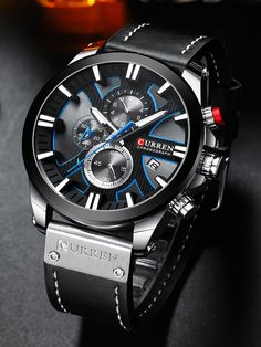 Curren Men's Sports Watch Multifunction Chronograph Waterproof Wristwatch  Sporty,Street   PU Leather  Chronograph Watches   Men Watches, size features are:Bust: ,Length: ,Sleeve Length: Waterproof Sports Watch, Sporty Watch, Chronograph Watch Men, Waterproof Watch, Classic Watches, Leather Watch Bands, Quartz Clock