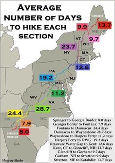 the average number of days to hike each section of the state in 2012 - 2013