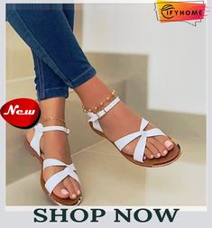 Women Simple Flat Commuter Sandals Sandals Patterns, Orthopedic Sandals, Ladies Sandals, Buckled Heels, Womens Sandals Flat, Beach Shoes, Heel Type, Sandal Fashion, Casual Sandals