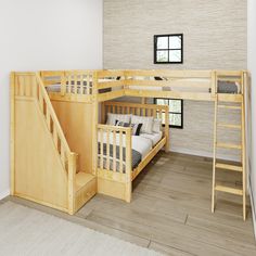 a bunk bed with stairs in a room