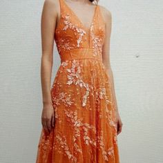 Condition Brand New. Purchased From Neiman Marcus. Size Small. Embellished Orange Evening Dresses, Sleeveless Orange Evening Dress For Wedding, Elegant Sleeveless Orange Evening Dress, Elegant Orange Sleeveless Evening Dress, Elegant Orange Sequin Dress, Orange Embellished Floor-length Dress, Black Gown Dress, Womens Evening Gowns, Tiffany Dresses