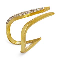 The Sinna Ring invites you to appreciate the charm of simplicity, allowing your interpretation to shine through. Whether worn as a statement piece or as an everyday expression of elegance, this adjustable ring embodies a fusion of timeless charm and contemporary allure. With its radiant 22k gold plating and a row of brilliant white cubic zirconia on an adjustable brass base, the Sinna Ring reflects Dhwani Bansal's signature style.  Please note, that the jewellery is meticulously handcrafted, and Modern Jewelry With Diamond Accents And Open Ring Design, Modern Open Ring Jewelry With Single Cut Diamonds, Elegant Double Band Jewelry With Single Cut Diamonds, Minimalist Open Ring With Diamond Accents, Elegant Diamond Ring With Si Clarity, Elegant Si Clarity Diamond Ring, Minimalist Open Ring With Single Cut Diamonds, Modern Adjustable Diamond Ring With Open Band, Minimalist Gold Diamond Ring With Double Band