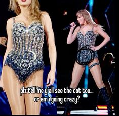 taylor swift singing on stage with the caption that says, i can't tell if