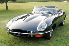 a green sports car parked on top of a lush green field next to a tree