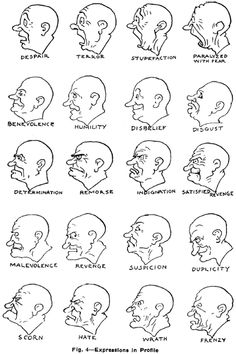 an image of various facial expressions in different styles and sizes, with the names of them