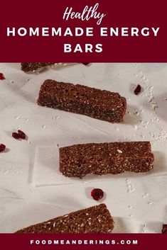 homemade healthy energy bars angled on pieces of parchment paper on a counter Pumpkin Seed Bars, Healthy Energy Bars, Homemade Energy Bars, No Bake Healthy, Energy Bars Homemade, Bake Healthy, Energy Bars Recipe, Healthy Fruit Desserts, Low Fat Desserts