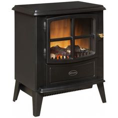 an electric stove with the door open and fire in it's side glass window