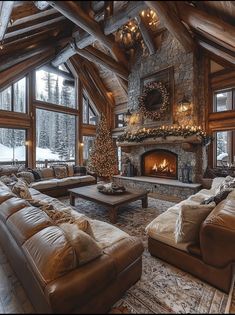 a living room filled with furniture and a fire place in the middle of a room