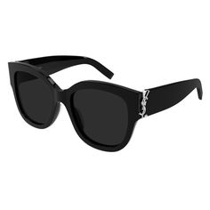 Step out in style with the Saint Laurent SLM95/F 005 Black/Grey eyewear from OSSA FRAMES. This exquisite pair of sunglasses is the epitome of luxury and sophistication, perfect for the modern woman who values both style and quality.  The stunning black acetate frame exudes elegance and class, while the grey lenses add a touch of mystery and intrigue. The cat eye style is a timeless classic that never goes out of fashion, making this pair of sunglasses a must-have accessory for any fashion-forward woman. With a lens socket width of 56 and a temple length of 145, these sunglasses offer a comfortable and secure fit. The bridge size of 20 ensures that they sit perfectly on your face, enhancing your natural beauty and adding a touch of glamour to any outfit. Whether you're lounging by the pool, Saint Laurent Sunglasses, Round Sunglasses Women, Black Cat Eye Sunglasses, Grey Sunglasses, Black Cat Eyes, Chanel Sunglasses, The Saint, Sunglasses Online, Grey Lenses