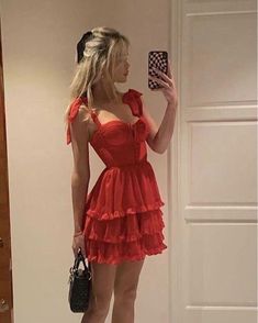 Summer Event Dress, Valentines Day Looks Outfit, With Jean Dress, Vegas Fits, Fabric Clothes, Semi Dresses, Red Outfits, Chique Outfit, Junior Prom