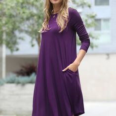 Very Cute And Comfortable Purple Long Sleeve Dress Never Been Worn! Chic Shift Dresses, Purple Long Sleeve Dress, Purple Crewneck, Purple Long Sleeve, Womens Shift Dresses, Women Best, Comfy Dresses, Round Neck Tops, Casual Chic Style