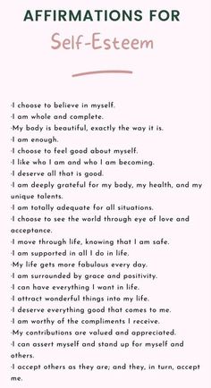 an affirmation poem with the words self - esttem written in red and black