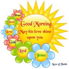 good morning may his love shine upon you with flowers and jesus on the front side