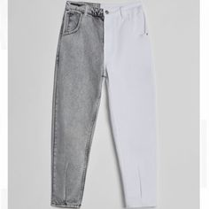 Nwt. Bershka Twill Contrast Two-Tone White/Grey Mom Trousers Size 4. Ref 0245/019. Waist 13” Flat, Rise ”11, Inseam 25”. Spring White Color Block Pants, Casual Two-tone Straight Leg Bottoms, White Color Block Cotton Pants, White Cotton Color Block Pants, Trendy Two-tone Bottoms For Spring, White Color Block Bottoms For Summer, Casual White Color Block Pants, Reworked Clothes, Mom Pants