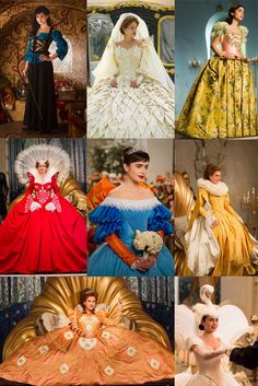 many different pictures of women in historical dresses