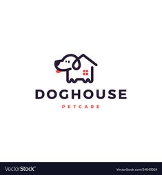 doghouse pet care logo design template with house and cute puppy on white background illustration