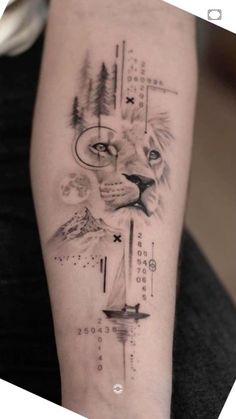 a tattoo with a lion on the arm