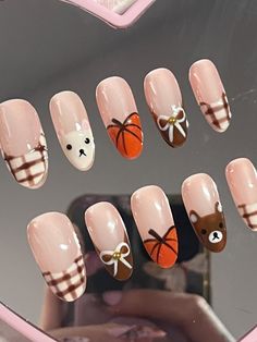 hand made, custom press on nails made with 4 plus layers of high quality gel polish Acrylic Thanksgiving Nails, Preppy Thanksgiving Nails, Thanks Giving Nail Art, Dainty Fall Nails, Cute And Simple Nails, Medium Nails Ideas, Woodland Nails, Fall Aesthetic Nails, Fall Leaf Nail Designs