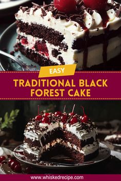 Classic Black Forest Cake with Cherries & Cream – Make a rich, decadent Black Forest Cake with chocolate sponge, whipped cream, and cherries. Perfectly balanced, elegant, and easy to follow for a delicious holiday treat! Black Forest Cake Mix Recipe, Black Forest Cake Using Box Cake, No Bake Black Forest Cake, Black Forest Gateau Cake, Black Forest Cherry Cheesecake, Black Forest Desserts, Black Forest Cherry Cake Recipe