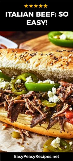 the italian beef sandwich is cut in half and ready to be eaten