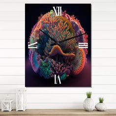 a wall clock with colorful corals on it