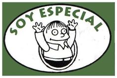 an oval sign with the words i'm special on it and a cartoon character holding his hands up