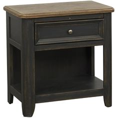 an old style night stand with one drawer and two shelves on the bottom, in dark wood