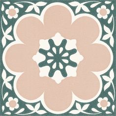 a green and pink flower tile with white flowers on the bottom, in an ornate pattern