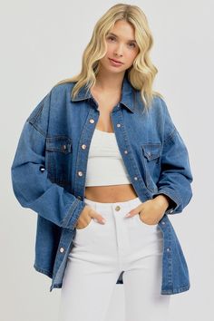 Add a stylish edge to your wardrobe with the ❤️GYPSY-RISEN Snap Down Denim Shacket. This versatile piece is crafted from durable denim and features a snap-button closure and long sleeves, making it perfect for layering all year round. Its relaxed fit allows for easy layering, making it a must-have for any fashion-forward individual.  PRODUCT MEASUREMENTS (INCH)  Size Top Length Bust 🟡 Sleeve Length S 29.8 47 25 M 29.8 49 25.5 L 30.8 51 26 XL 30.8 53 26.5 1XL 31.8 55 27 2XL 31.8 57 27.5 3XL 31.8 Western America, Denim Shacket, Outfits College, Farm Clothes, Weather Outfits, Cardigan Crop Top, Majestic Mountains, Cardigan Crop, Denim Branding