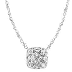 "Featuring a series of gorgeous diamonds, this 10k white gold cushion pendant necklace is the perfect way to finish any outfit. Featuring a series of gorgeous diamonds, this 10k white gold cushion pendant necklace is the perfect way to finish any outfit. Chain length: 18 in. Chain type: rope Clasp: spring-ring Metal: 10k white gold Finish: polished Packaging: boxedDIAMOND DETAILS Total weight: 1/4 ct. Shape: princess cut, round Setting: pave Diamond weights are approximate. Diamond total weights Gold Cushions, Ring Metal, Princess Cut, Metal Rings, Pave Diamonds, Spring Rings, Chain Lengths, Chain Length, Gold Finish