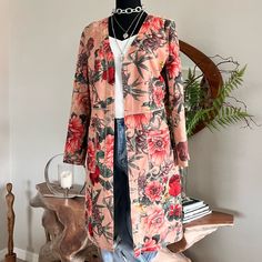 Nwot Floral Open Front Jacket W/Pockets. Perfect Condition. Length: 35” Sleeve: 21” Coats Closet, Open Front Jacket, Stylish Dresses, Pink Red, Front Open, Jackets & Coats, Jackets For Women, Floral, Red