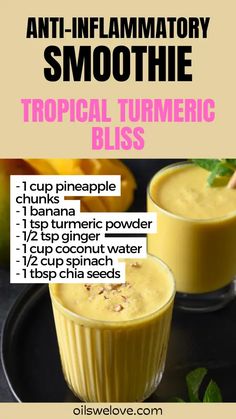 Anti-Inflammatory Smoothie with pineapple and chia seeds Smoothie With Pineapple, Inflammation Smoothie, Inflammation Diet Recipes, Anti Inflammation Recipes, Inflammation Diet, Diet For Beginners, Anti Inflammation, Healthy Juice Recipes