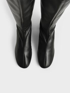 Black Block Heel Knee Boots - CHARLES & KEITH US Classic Black Mid-calf Heeled Boots, Classic Black Knee-high Boots Medium Width, Sleek Mid-calf Boots With Round Toe, Black Knee-length Boots Medium Width, Black Knee-length Boots, Classic Black Mid-calf Boots Medium Width, Modern Black Knee-high Boots Medium Width, Black Leather Knee-length Boots, Black Wide Calf Knee-high Boots