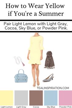 How to Wear Yellow | Teal Inspiration Soft Summer Yellow, Soft Summer Fashion, Teal Inspiration, Color Analysis Summer, Cool Summer Palette, Light Summer Color Palette, Soft Summer Palette, Soft Summer Color Palette, Soft Summer Colors