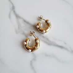 18K Gold Plated Pearl and Clear gem hoop earrings. Pearl and clear gems studded earrings  Hypoallergenic Jewellery  Elegant Luxury Earrings  Gift for her Jewellery Elegant, Studded Earrings, Elegant Jewellery, Earrings Hypoallergenic, Luxury Earrings, Crystal Hoop Earrings, Hypoallergenic Jewelry, Earrings Pearl, Jewellery Gift