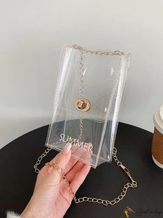 BirdinBag - Versatile Clear Letter Chain Shoulder Bag | Multi-functional Phone Case Wallet Purse Bag With Chain, Polyvinyl Chloride, Writing Numbers, Diy Supplies, Wallet Phone Case, Chain Shoulder Bag, Phone Bag, Chain Strap, Purse Wallet